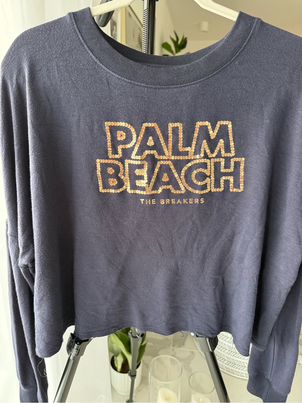 The Breakers Palm Beach Gold Embellished Cutoff SOFTEST Long Sleeve Top Sz XL